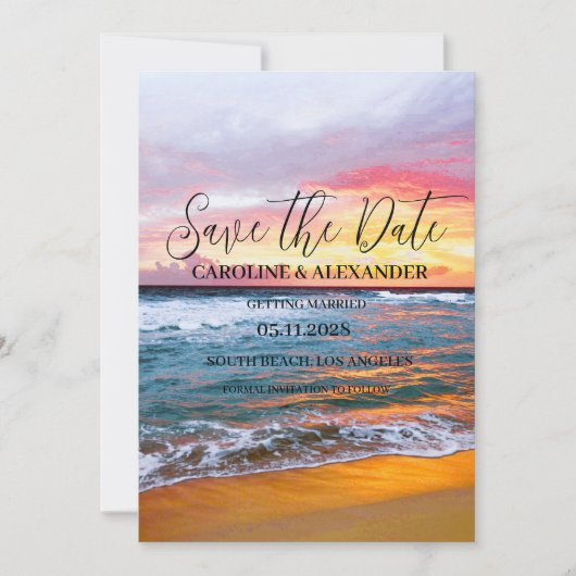 Eleganter Sommer Sunset Beach Tropical Wedding Save The Date (Vorderseite)