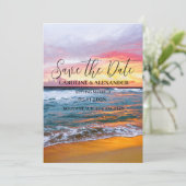 Eleganter Sommer Sunset Beach Tropical Wedding Save The Date (Stehend Vorderseite)
