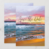 Eleganter Sommer Sunset Beach Tropical Wedding Save The Date (Vorne/Hinten)