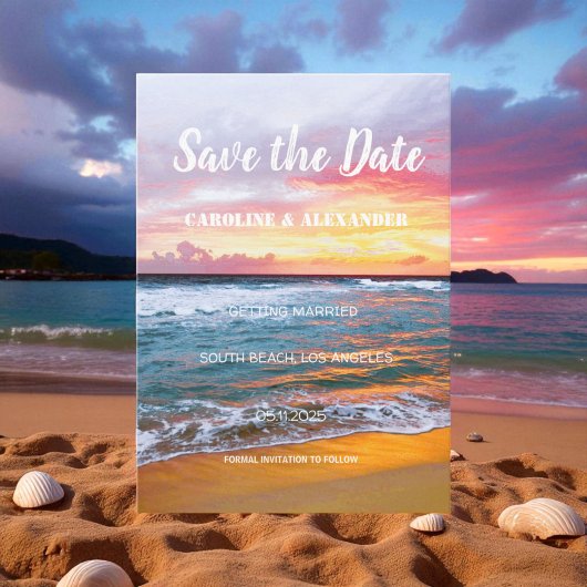 Eleganter Sommer Sunset Beach Tropical Wedding Save The Date