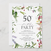 Eleganter Sommer Wildblume Wasserfarbe 50. Geburts Einladung (Vorderseite)