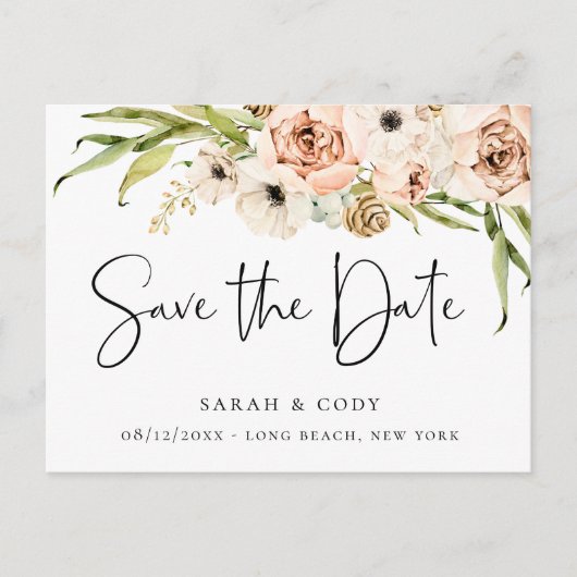 Eleganter Sommergarten Save the Date Blumen Ankündigungspostkarte (Vorderseite)