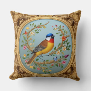 Eleganter Songbird auf einer Zweigstelle der Blüte Kissen