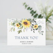 Eleganter Sonnenblumen Eucalyptus Foliage Abschlus Dankeskarte (Stehend Vorderseite)