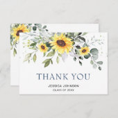 Eleganter Sonnenblumen Eucalyptus Foliage Abschlus Dankeskarte (Vorne/Hinten)