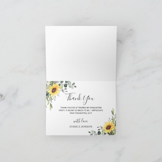 Eleganter Sonnenblumen Eucalyptus Foliage Abschlus Dankeskarte (Innenseite)