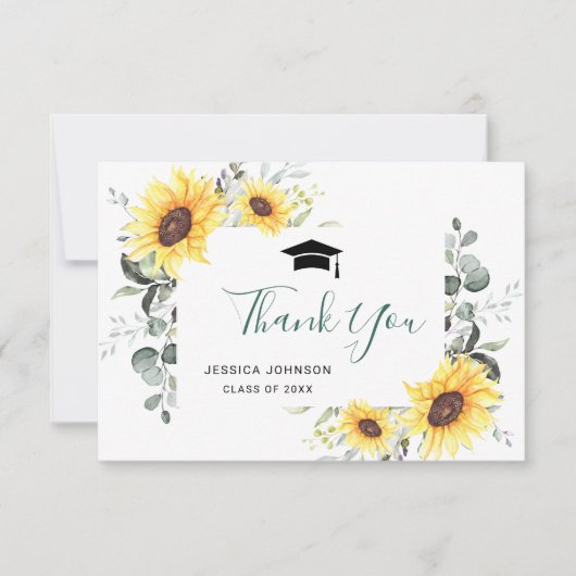 Eleganter Sonnenblumen Eucalyptus Foliage Abschlus Dankeskarte (Vorderseite)