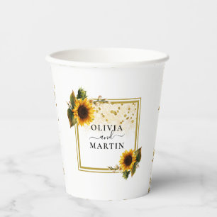 Eleganter Sonnenblumen-Gerahmter Hochzeitspapier-C Pappbecher