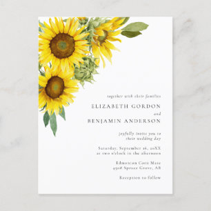 Eleganter Sonnenblumenfall Hochzeit Wasserfarbener Postkarte