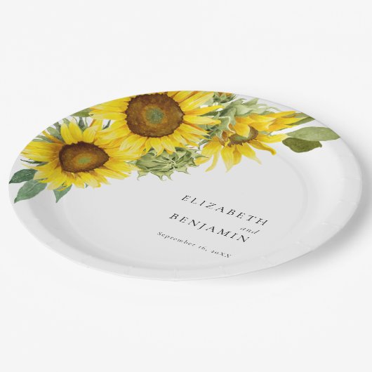 Eleganter Sonnenblumenfall Wasserfarbener Fall Pappteller (Schrägansicht)