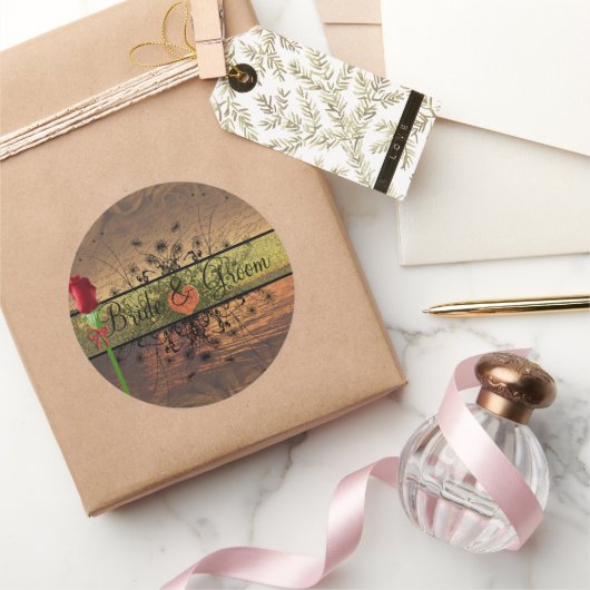 Eleganter Sonnenuntergang Hochzeitsticker Runder Aufkleber (Schenken)