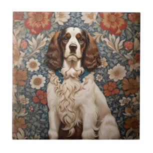 Eleganter Spaniel auf floralem Hintergrund Fliese