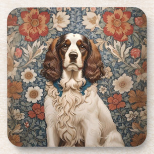 Eleganter Spaniel auf floralem Hintergrund Getränkeuntersetzer