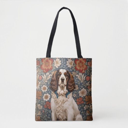 Eleganter Spaniel auf floralem Hintergrund Tasche (Vorderseite)