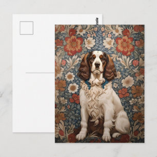 Eleganter Spaniel auf vintageblumigem Hintergrund Postkarte