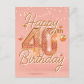 Eleganter Sparkling Soft Pink & Gold 40. Geburtsta Postkarte (Vorderseite)