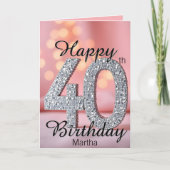 Eleganter Sparkling Soft Pink & Silver 40. Geburts Karte (Vorderseite)