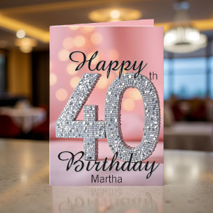 Eleganter Sparkling Soft Pink & Silver 40. Geburts Karte