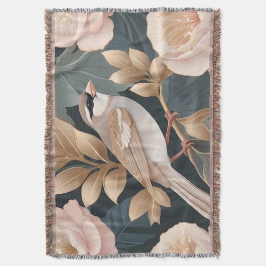 Eleganter Sparrow Rosa und Gold Floral Decke (Vorderseite Vertikal)