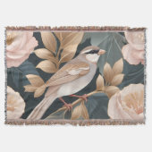 Eleganter Sparrow Rosa und Gold Floral Decke (Vorderseite)