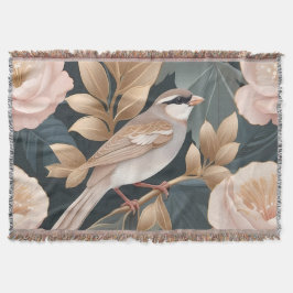 Eleganter Sparrow Rosa und Gold Floral Decke
