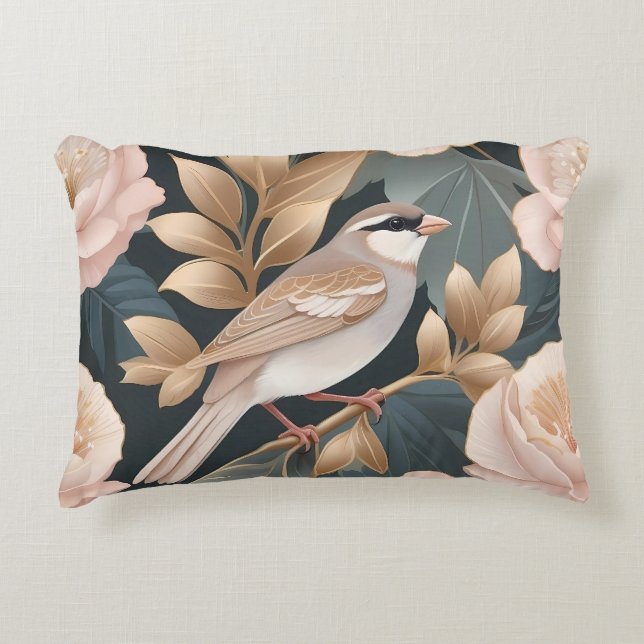 Eleganter Sparrow Rosa und Gold Floral Dekokissen (Vorderseite)