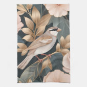 Eleganter Sparrow Rosa und Gold Floral Geschirrtuch (Vertikal)