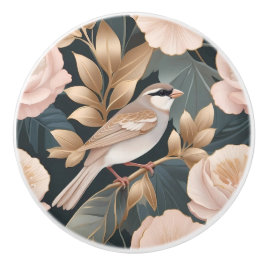 Eleganter Sparrow Rosa und Gold Floral Keramikknauf