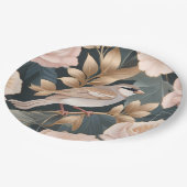 Eleganter Sparrow Rosa und Gold Floral Pappteller (Schrägansicht)