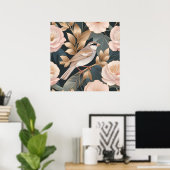 Eleganter Sparrow Rosa und Gold Floral Poster (Heimbüro)