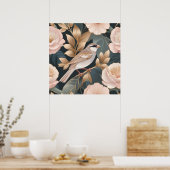 Eleganter Sparrow Rosa und Gold Floral Poster (Küche)