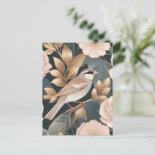 Eleganter Sparrow Rosa und Gold Floral Postkarte (Stehend Vorderseite)