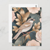 Eleganter Sparrow Rosa und Gold Floral Postkarte (Vorne/Hinten)