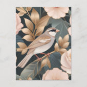 Eleganter Sparrow Rosa und Gold Floral Postkarte (Vorderseite)