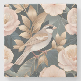 Eleganter Sparrow Rosa und Gold Floral Steinuntersetzer