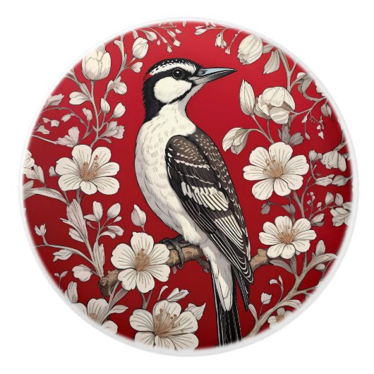 Eleganter Specht Blumenmuster William Morris Inspi Keramikknauf (Vorderseite)