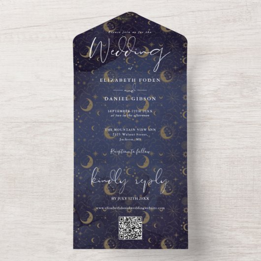 Eleganter, spiritueller QR-Code Hochzeit All In One Einladung (Innen Boden)
