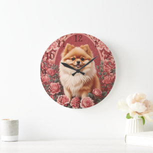 Eleganter Spitz Dog William Morris Inspiriert Große Wanduhr