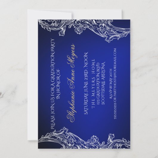 Eleganter Spitzen- und Kalligraphie-Abschluss Einl Einladung (Rückseite)