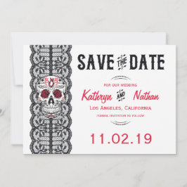 Eleganter Spitzenzuckerschädel Speichern Sie die D Save The Date