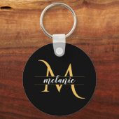 Eleganter Split Monogram Gold Black Individuelle N Schlüsselanhänger (Vorderseite)