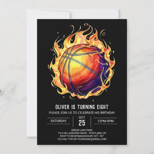 Eleganter Sport Basketball Geburtstag Einladung (Vorderseite)
