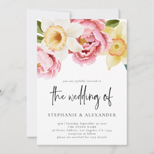 Eleganter Spring Floral QR Code Hochzeit Einladung (Vorderseite)