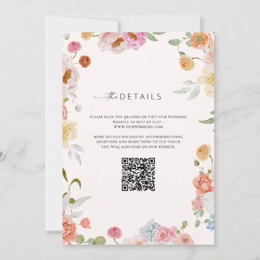 Eleganter Spring Flowers QR Code Wedding Arch Einladung (Rückseite)