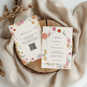 Eleganter Spring Flowers QR Code Wedding Arch Einladung