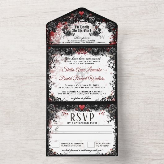 Eleganter Spritzer Halloween Hochzeit All In One Einladung (Innen Boden)