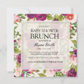 Eleganter Square Pink Lila Floral Baby Dusche Einladung (Vorderseite)
