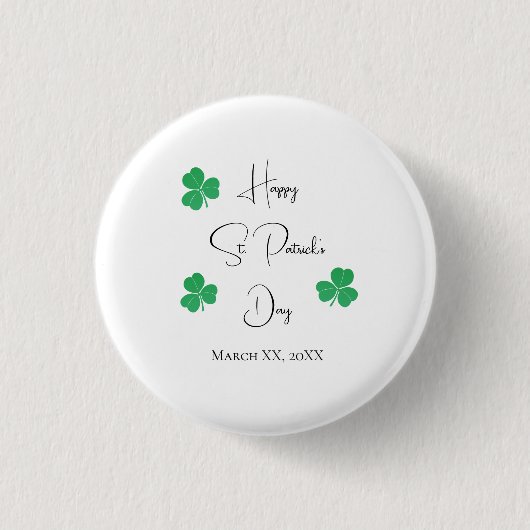 Eleganter St. Patrick's Day Shamrock Button (Vorderseite)