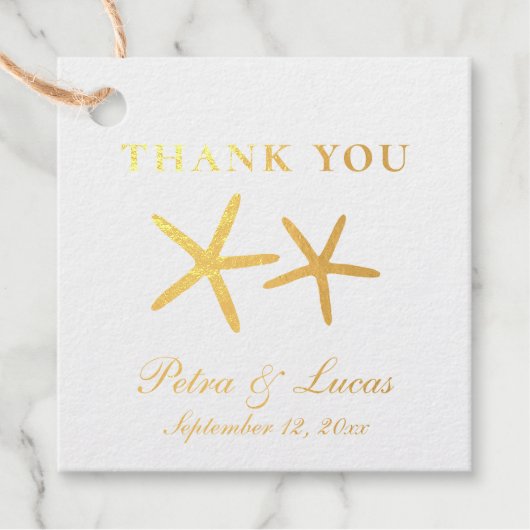 Eleganter Starfish Beach Wedding Foil Geschenkanhänger (Vorderseite)