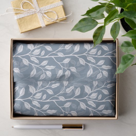 Eleganter Staubblauer Blatt-Botanischer Schattenri Seidenpapier (Geschenk)
